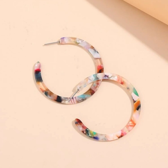 Acrylic Boho Colorful Rainbow Thin Half Hoop Earrings - Picture 4 of 15